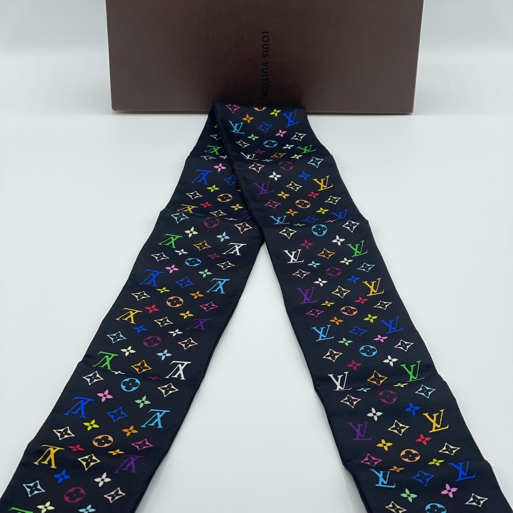 Louis Vuitton x Takashi Murakami Multicolor Noir Bandeau Neckerchief Scarf Wrap - Picture 2 of 15